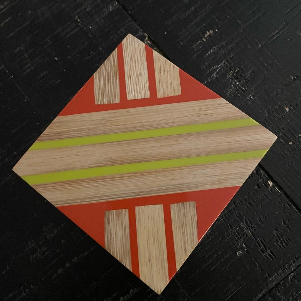 Anthropologie Accent/ Dining Wooden Painted Stripe Coaster